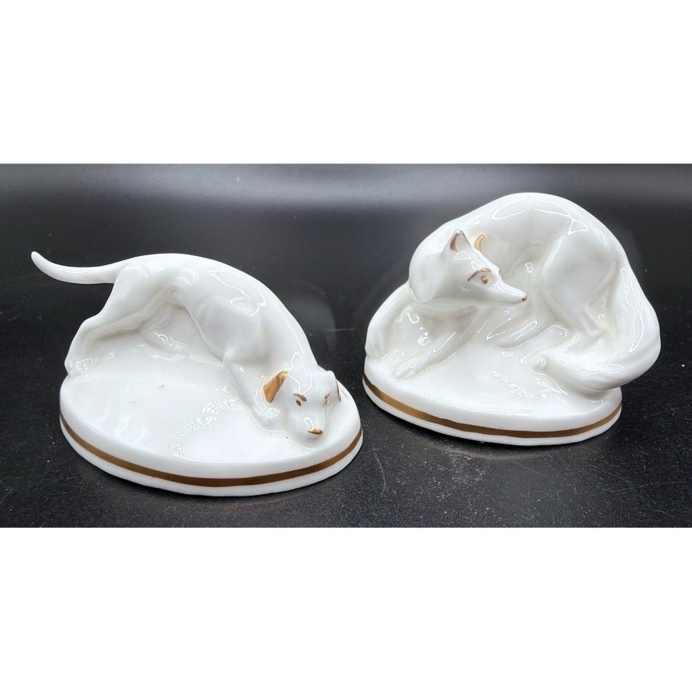 Royal Worcester Country Life Porcelain Fox & Foxhound Pair by Kenneth Potts UK